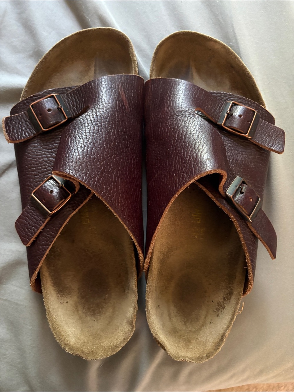 Birkenstock Brown Leather Double Buckle Slide Sandals